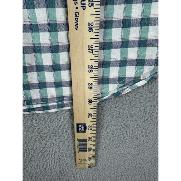 Gap Shirt Mens Large Green Plaid Gingham Button Down Classic Fit Linen Blend Men - Picture 5 of 8